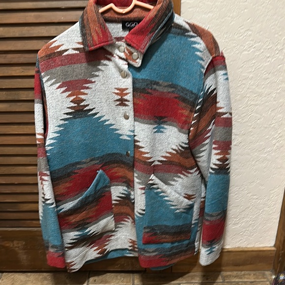Colorful Aztec Patterned Button-Up Jacket - Picture 1 of 4